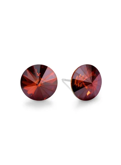 Seona Seona Ella 10mm Crystal Stud Earrings  – Hypoallergenic Stainless Steel Stud Earrings for Women, Elegant Crystal Rivoli Jewelry Earrings for Everyday and Special Occasions -  Red Magma